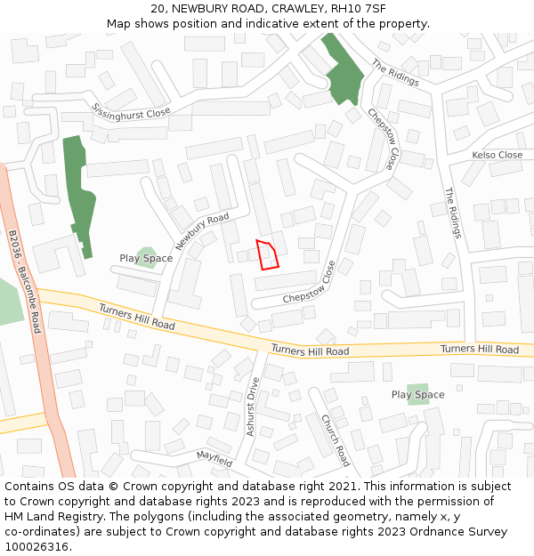 20, NEWBURY ROAD, CRAWLEY, RH10 7SF: Location map and indicative extent of plot