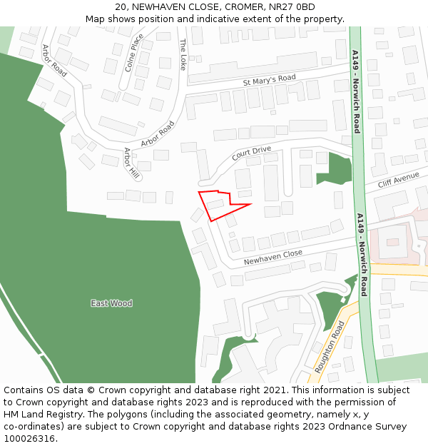 20, NEWHAVEN CLOSE, CROMER, NR27 0BD: Location map and indicative extent of plot