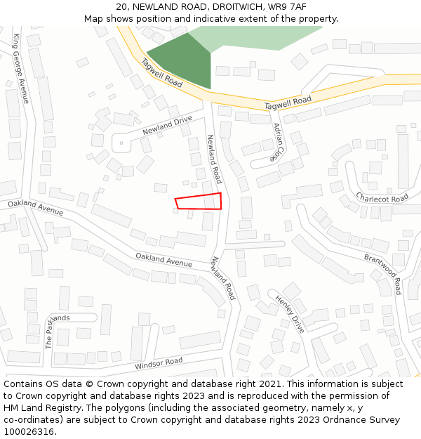 20, NEWLAND ROAD, DROITWICH, WR9 7AF: Location map and indicative extent of plot