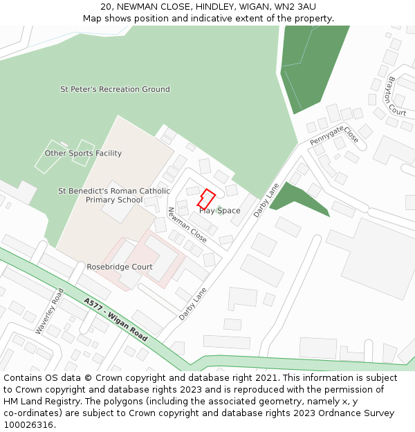 20, NEWMAN CLOSE, HINDLEY, WIGAN, WN2 3AU: Location map and indicative extent of plot