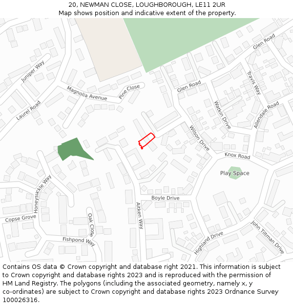 20, NEWMAN CLOSE, LOUGHBOROUGH, LE11 2UR: Location map and indicative extent of plot