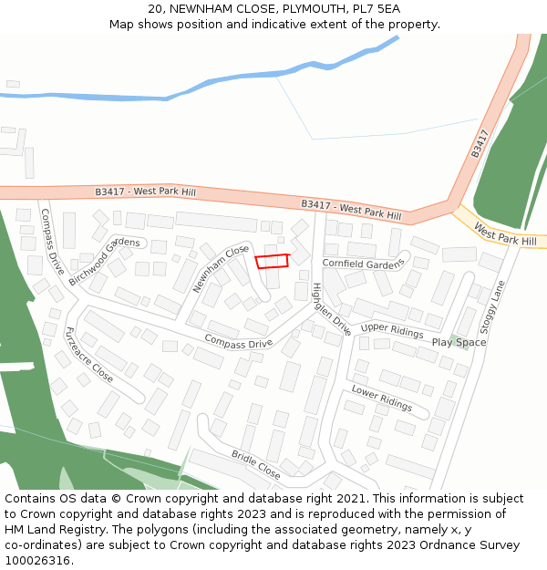 20, NEWNHAM CLOSE, PLYMOUTH, PL7 5EA: Location map and indicative extent of plot