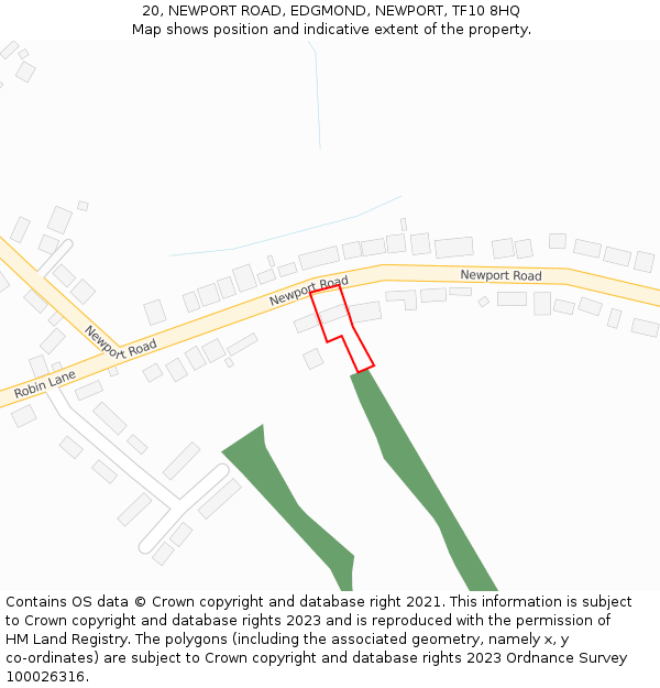 20, NEWPORT ROAD, EDGMOND, NEWPORT, TF10 8HQ: Location map and indicative extent of plot