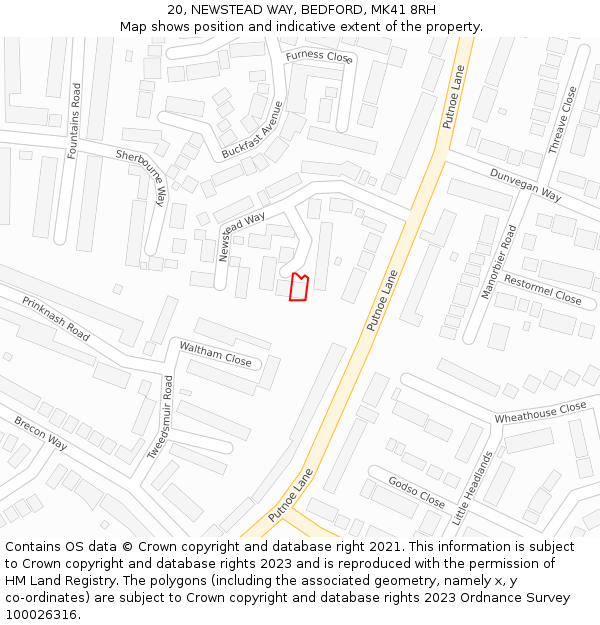 20, NEWSTEAD WAY, BEDFORD, MK41 8RH: Location map and indicative extent of plot