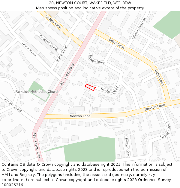 20, NEWTON COURT, WAKEFIELD, WF1 3DW: Location map and indicative extent of plot