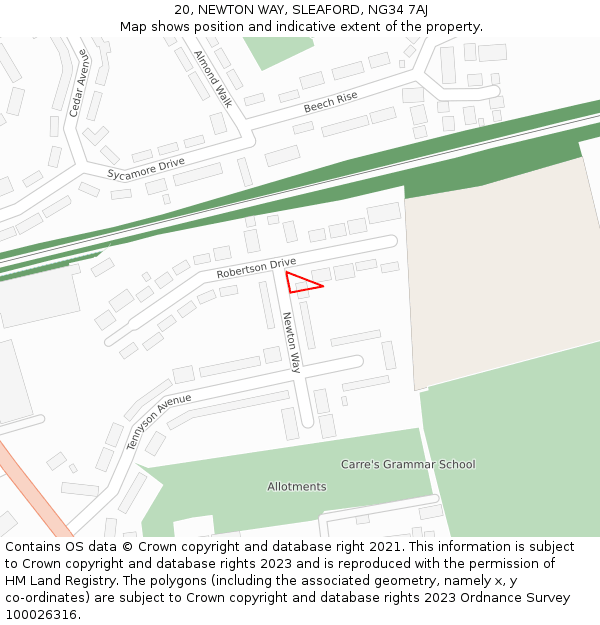 20, NEWTON WAY, SLEAFORD, NG34 7AJ: Location map and indicative extent of plot