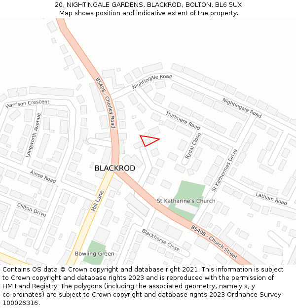 20, NIGHTINGALE GARDENS, BLACKROD, BOLTON, BL6 5UX: Location map and indicative extent of plot