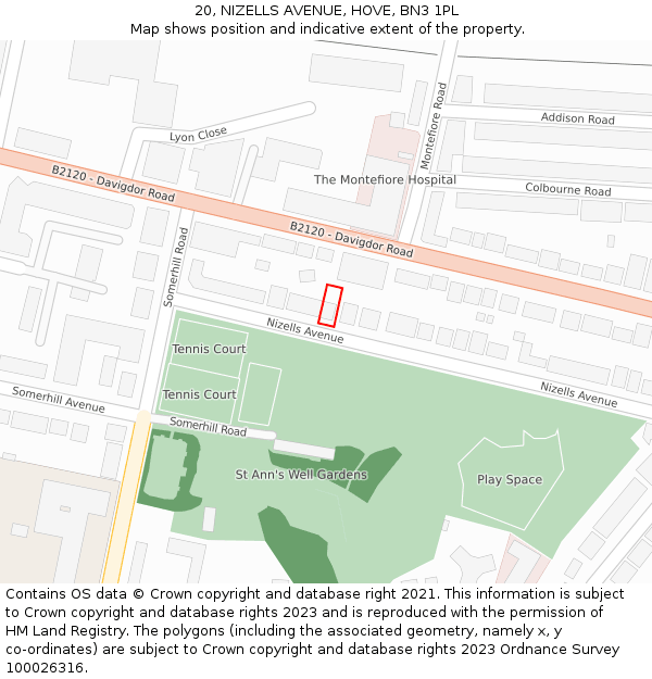 20, NIZELLS AVENUE, HOVE, BN3 1PL: Location map and indicative extent of plot