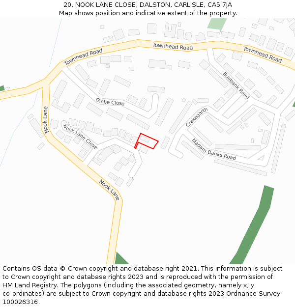 20, NOOK LANE CLOSE, DALSTON, CARLISLE, CA5 7JA: Location map and indicative extent of plot