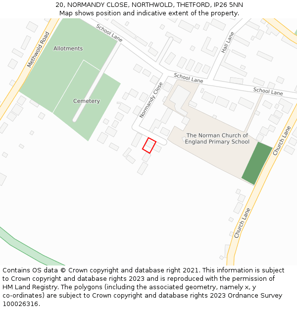 20, NORMANDY CLOSE, NORTHWOLD, THETFORD, IP26 5NN: Location map and indicative extent of plot