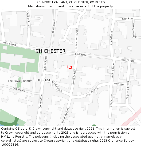 20, NORTH PALLANT, CHICHESTER, PO19 1TQ: Location map and indicative extent of plot