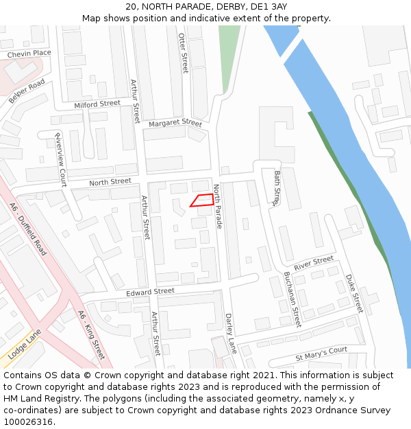 20, NORTH PARADE, DERBY, DE1 3AY: Location map and indicative extent of plot