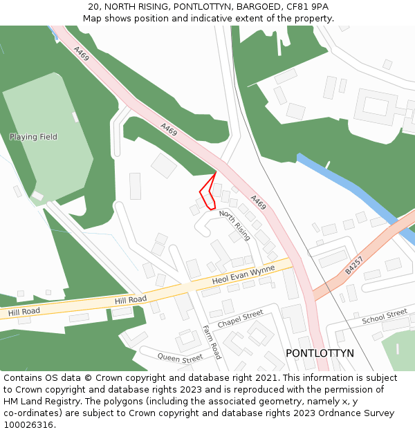 20, NORTH RISING, PONTLOTTYN, BARGOED, CF81 9PA: Location map and indicative extent of plot