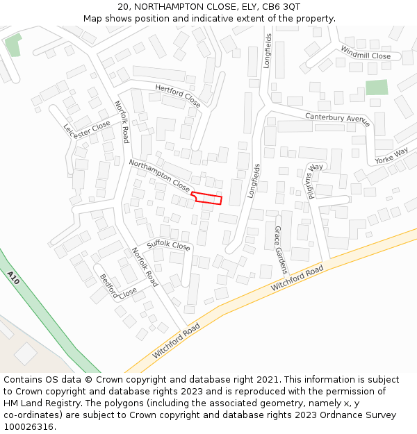 20, NORTHAMPTON CLOSE, ELY, CB6 3QT: Location map and indicative extent of plot