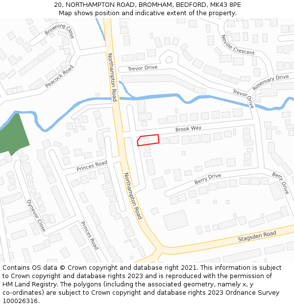 20, NORTHAMPTON ROAD, BROMHAM, BEDFORD, MK43 8PE: Location map and indicative extent of plot