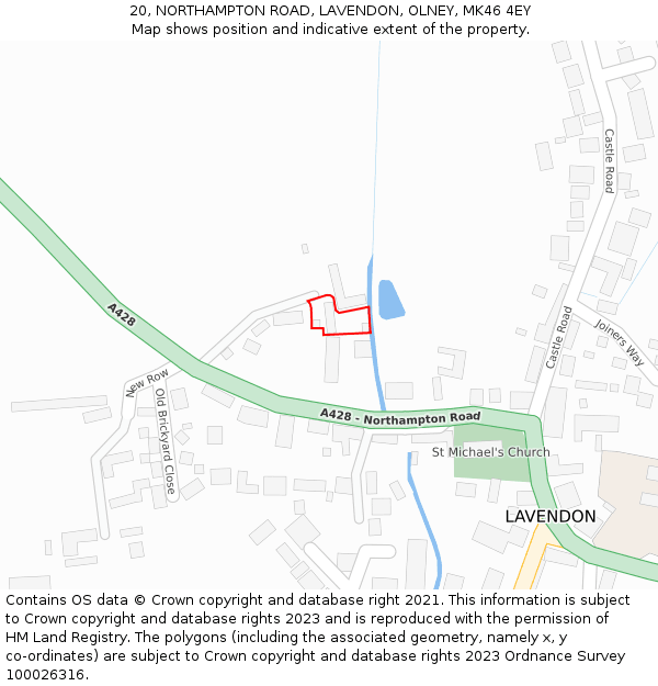 20, NORTHAMPTON ROAD, LAVENDON, OLNEY, MK46 4EY: Location map and indicative extent of plot