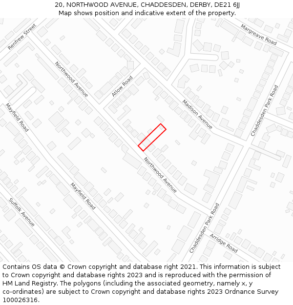 20, NORTHWOOD AVENUE, CHADDESDEN, DERBY, DE21 6JJ: Location map and indicative extent of plot