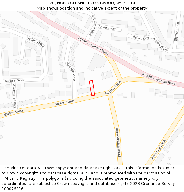 20, NORTON LANE, BURNTWOOD, WS7 0HN: Location map and indicative extent of plot