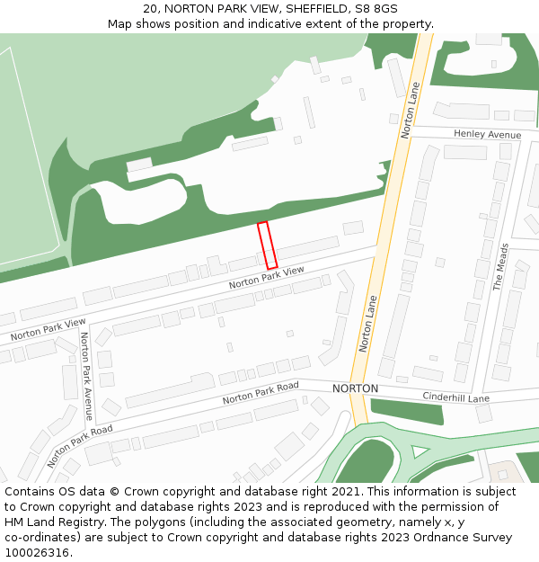 20, NORTON PARK VIEW, SHEFFIELD, S8 8GS: Location map and indicative extent of plot