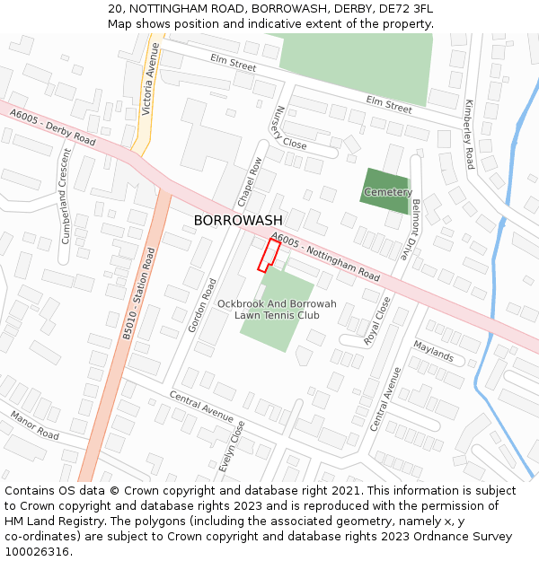 20, NOTTINGHAM ROAD, BORROWASH, DERBY, DE72 3FL: Location map and indicative extent of plot