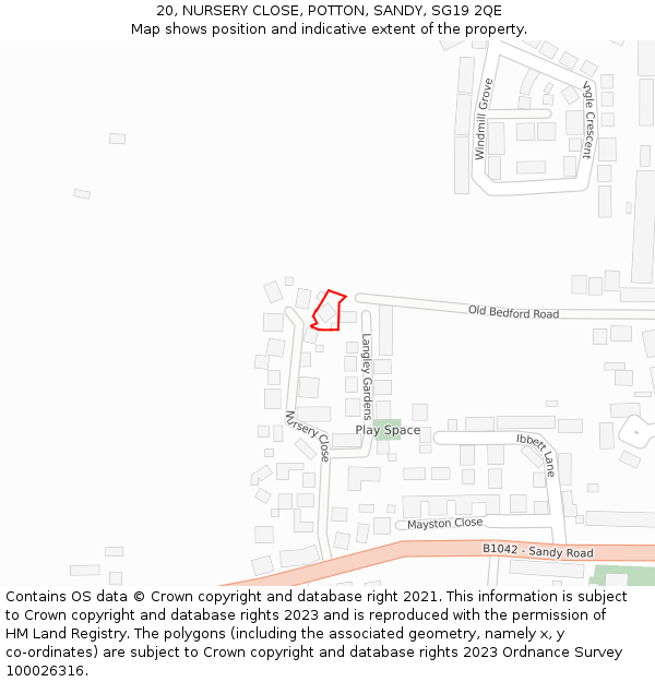 20, NURSERY CLOSE, POTTON, SANDY, SG19 2QE: Location map and indicative extent of plot