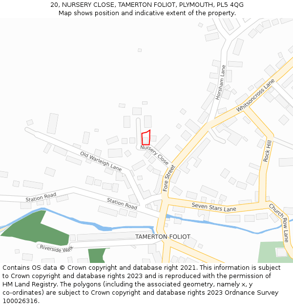 20, NURSERY CLOSE, TAMERTON FOLIOT, PLYMOUTH, PL5 4QG: Location map and indicative extent of plot