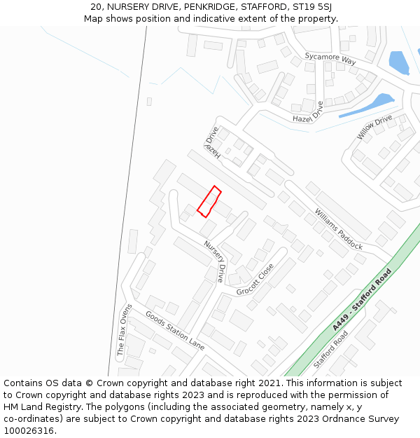20, NURSERY DRIVE, PENKRIDGE, STAFFORD, ST19 5SJ: Location map and indicative extent of plot