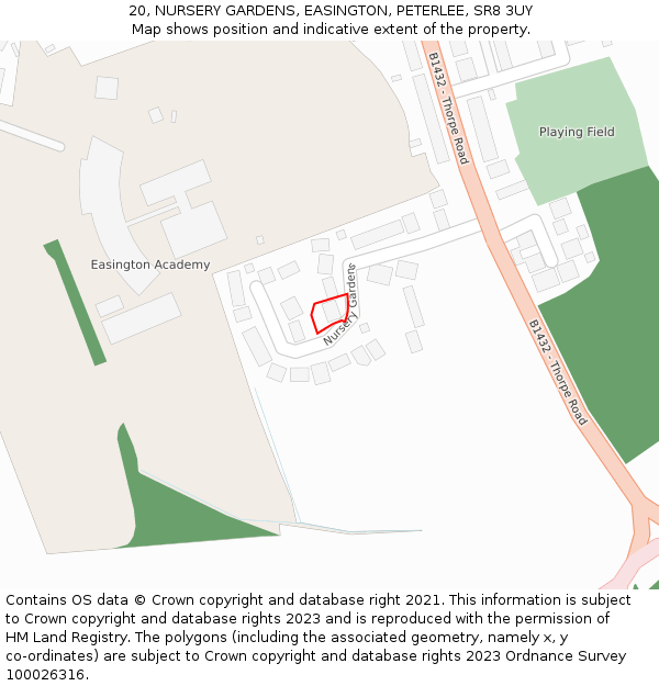 20, NURSERY GARDENS, EASINGTON, PETERLEE, SR8 3UY: Location map and indicative extent of plot