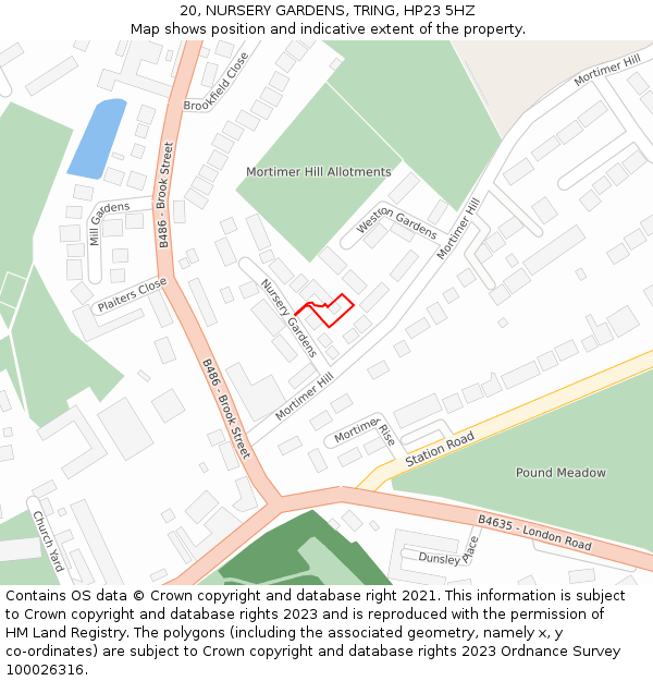 20, NURSERY GARDENS, TRING, HP23 5HZ: Location map and indicative extent of plot