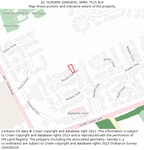 20, NURSERY GARDENS, YARM, TS15 9UY: Location map and indicative extent of plot