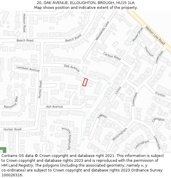 20, OAK AVENUE, ELLOUGHTON, BROUGH, HU15 1LA: Location map and indicative extent of plot