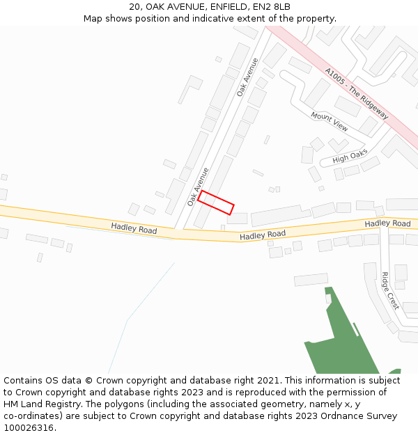 20, OAK AVENUE, ENFIELD, EN2 8LB: Location map and indicative extent of plot