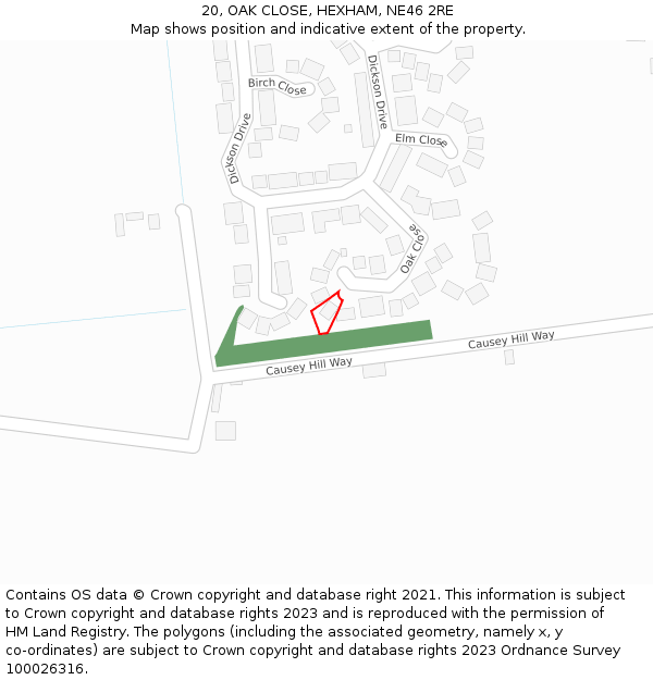20, OAK CLOSE, HEXHAM, NE46 2RE: Location map and indicative extent of plot