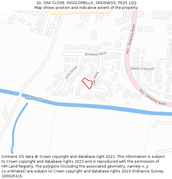 20, OAK CLOSE, INGOLDMELLS, SKEGNESS, PE25 1QQ: Location map and indicative extent of plot
