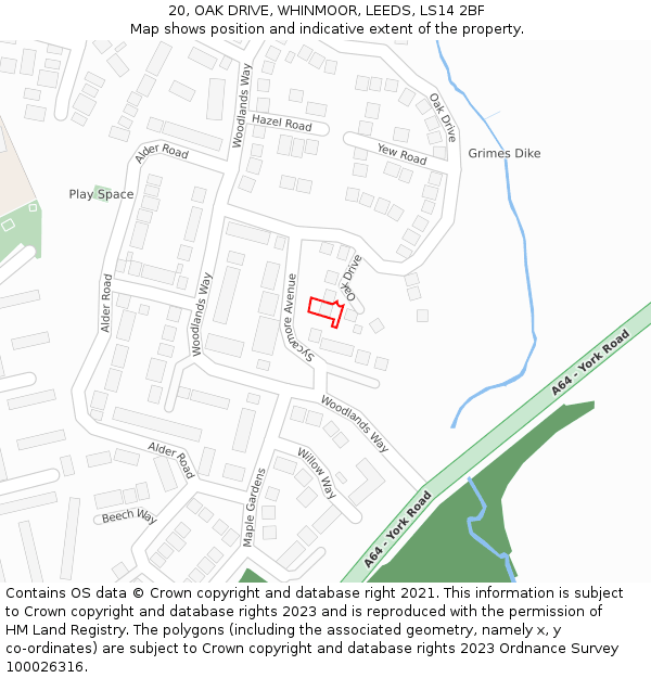 20, OAK DRIVE, WHINMOOR, LEEDS, LS14 2BF: Location map and indicative extent of plot