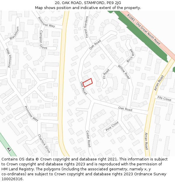 20, OAK ROAD, STAMFORD, PE9 2JG: Location map and indicative extent of plot