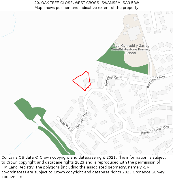 20, OAK TREE CLOSE, WEST CROSS, SWANSEA, SA3 5RW: Location map and indicative extent of plot