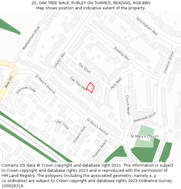 20, OAK TREE WALK, PURLEY ON THAMES, READING, RG8 8BN: Location map and indicative extent of plot