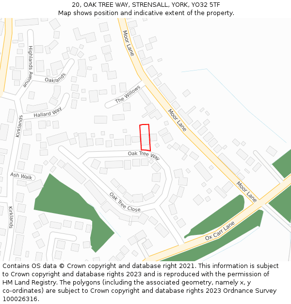 20, OAK TREE WAY, STRENSALL, YORK, YO32 5TF: Location map and indicative extent of plot