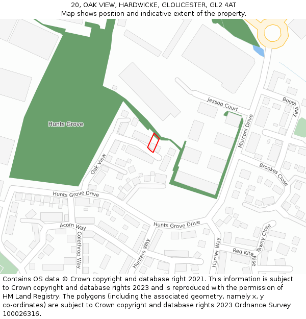 20, OAK VIEW, HARDWICKE, GLOUCESTER, GL2 4AT: Location map and indicative extent of plot