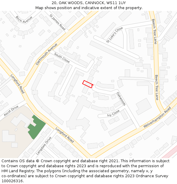 20, OAK WOODS, CANNOCK, WS11 1UY: Location map and indicative extent of plot