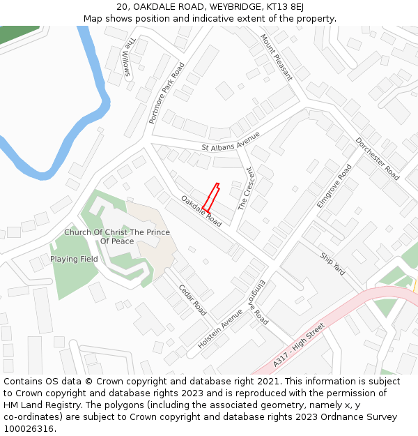 20, OAKDALE ROAD, WEYBRIDGE, KT13 8EJ: Location map and indicative extent of plot