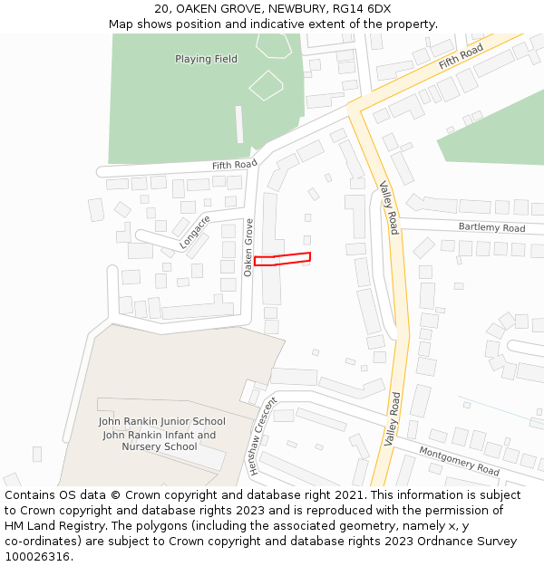 20, OAKEN GROVE, NEWBURY, RG14 6DX: Location map and indicative extent of plot