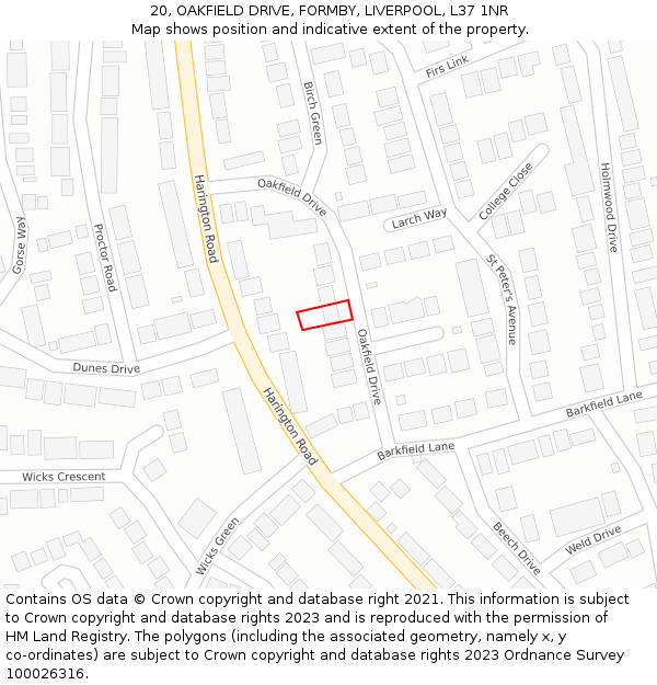 20, OAKFIELD DRIVE, FORMBY, LIVERPOOL, L37 1NR: Location map and indicative extent of plot