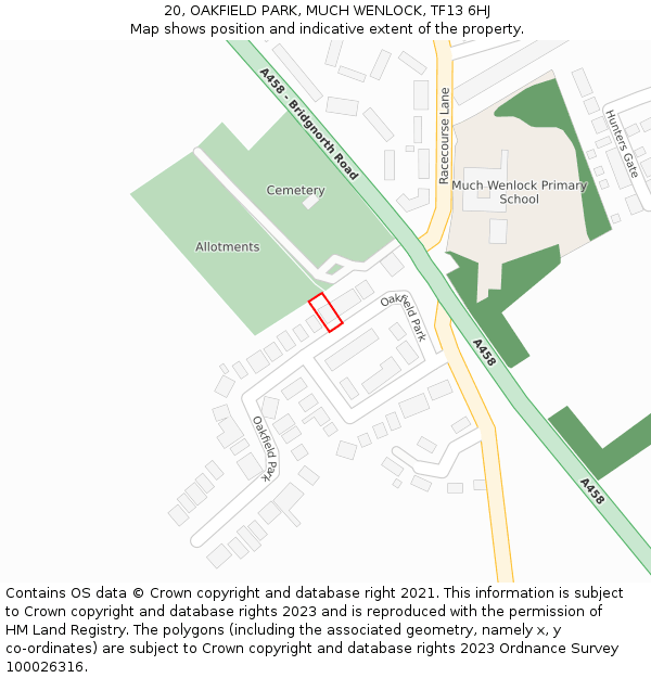 20, OAKFIELD PARK, MUCH WENLOCK, TF13 6HJ: Location map and indicative extent of plot