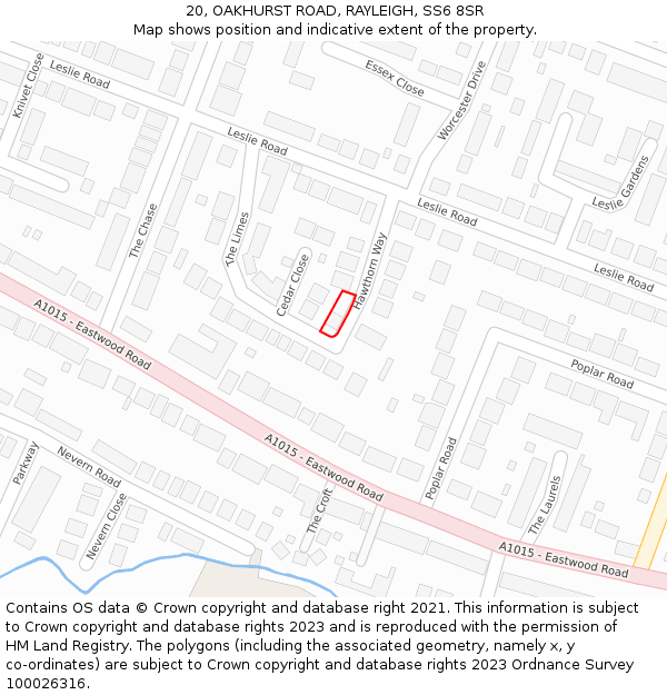 20, OAKHURST ROAD, RAYLEIGH, SS6 8SR: Location map and indicative extent of plot