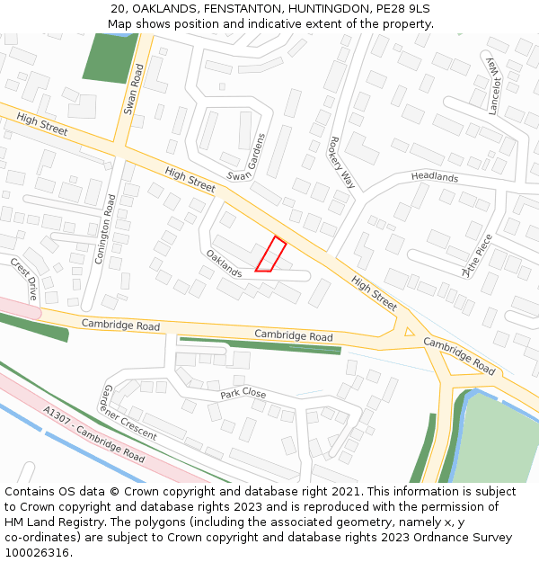 20, OAKLANDS, FENSTANTON, HUNTINGDON, PE28 9LS: Location map and indicative extent of plot