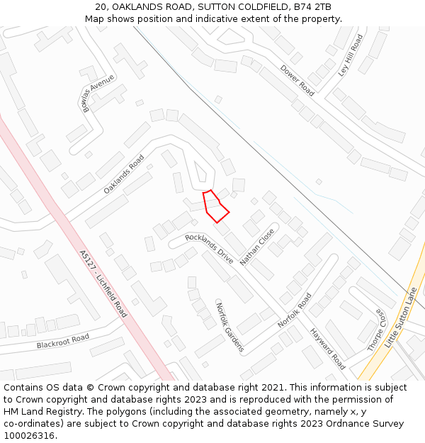20, OAKLANDS ROAD, SUTTON COLDFIELD, B74 2TB: Location map and indicative extent of plot