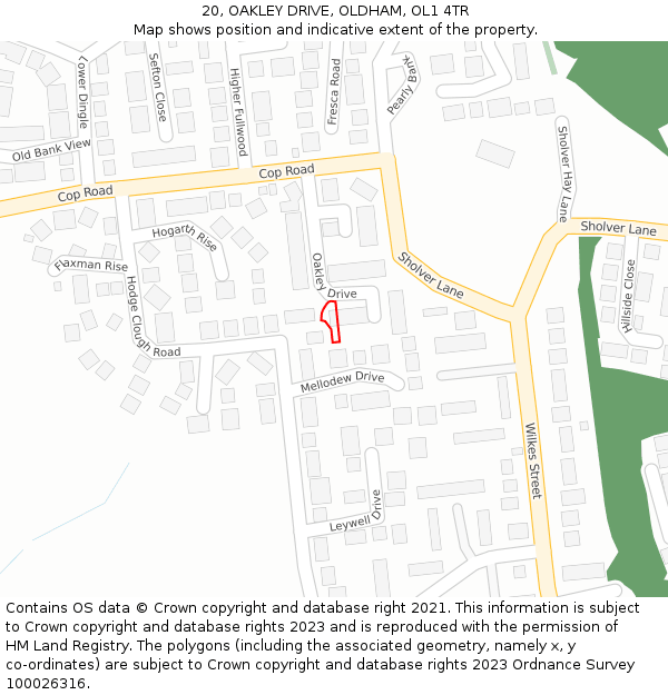 20, OAKLEY DRIVE, OLDHAM, OL1 4TR: Location map and indicative extent of plot