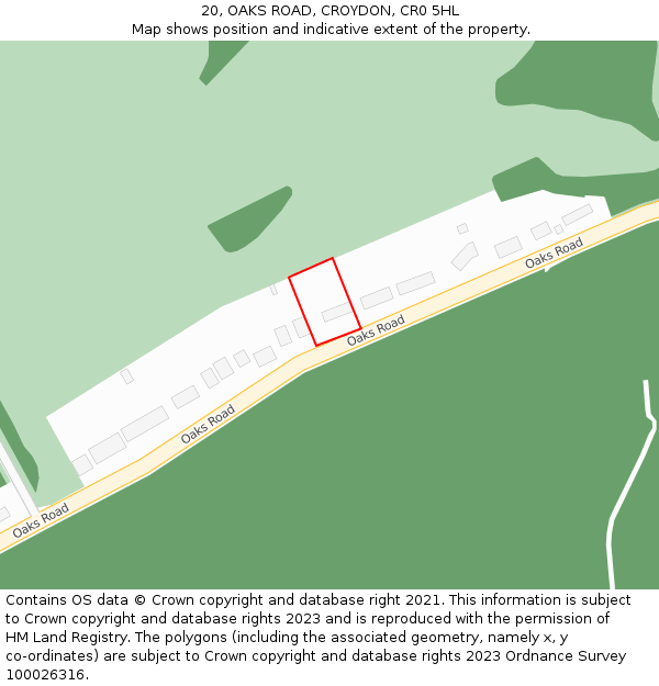 20, OAKS ROAD, CROYDON, CR0 5HL: Location map and indicative extent of plot